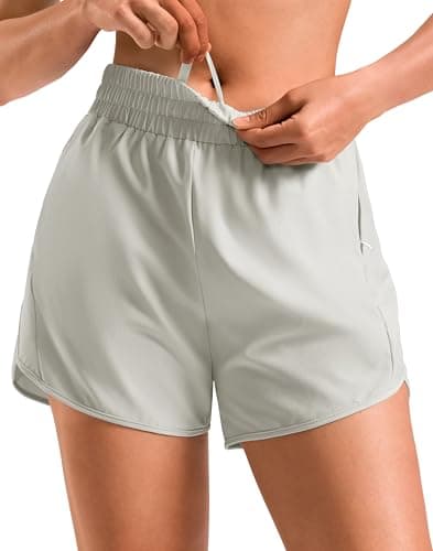 Soothfeel Women's 5" Running Athletic Shorts with Zipper Pockets Quick Dry High Waisted Workout Shorts for Women No Liner, Bright Grey, M
