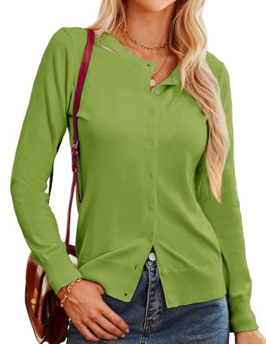 GRACE KARIN Women's Spring Lightweight Knit Cardigan Sweater Soft Long Sleeve Trendy 2026 Outfits Grass Green 3XL - Image 1