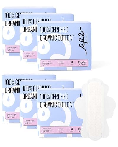 100% Organic Cotton Pads for Women, Ultra Thin Feminine Pads with Wings, Regular Absorbency Sanitary Napkins, Organic Unscented Period Menstrual Pad (Regular, Size 3, 108 Count) - Image 1