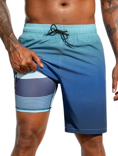 SILKWORLD Mens Swim Trunks Quick Dry Compression Liner 2 in 1 Shorts Men Swimsuit, Blue Gradient, XX-Large - Image 1