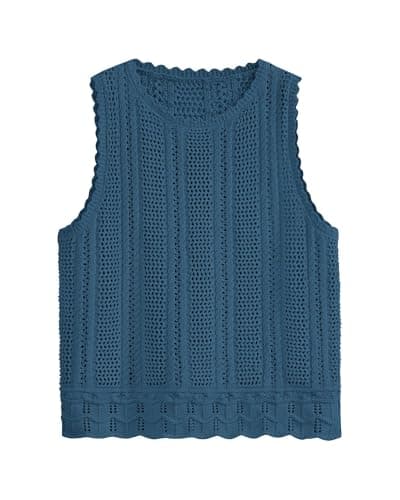 KIRUNDO Beach Vacation Clothes for Women Spring Summer Crochet Sweater Vest Tank Tops Cover Ups Resort Cruise Outfits 2026(Grey Blue, X-Large) - Image 1