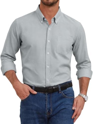 GIANZEN Light Grey Dress Shirt Gray Button Down Men Long Sleeve Shirts for Mens Up Big and Tall Casual Oxford Light Gray Size XXL - Image 1