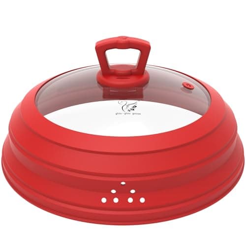 Microwave Splatter Cover Vented Glass Splatter Guard Lid with Collapsible Silicone for Food as Pot Cover 11.8 inch Large Plate for 6 7 8 9 10 11 inch Plate Bowl - Image 1