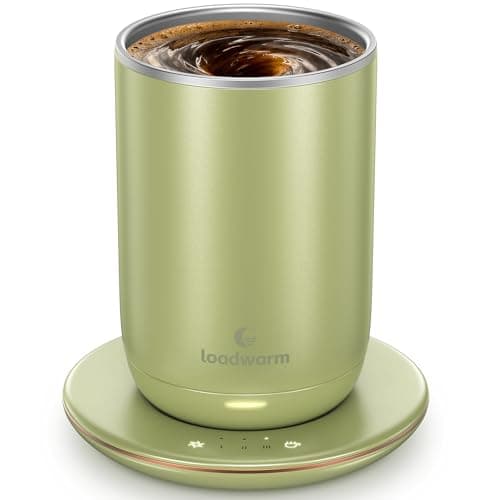 Self Stirring Heated Coffee Mug, 10 fl oz Magnetic Mixing Cup with Coffee Warmer, 3 Temp Settings, Food-Grade Stainless Steel Interior, Plug-in Desk Mug for Office Home, 8H Auto Shut-Off, SageGreen - Image 1