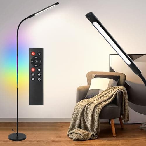 Pak Smart RGB Floor Lamp, LED Floor Lamp for Living Room, Modern Adjustable Gooseneck Standing Lamp with Music Sync, Scene Modes, Remote & Touch Control, Eye-Caring Reading Light for Bedroom Gaming - Image 1