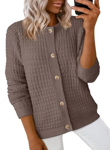 Dokotoo Womens Chocolate Brown Winter Christmas Clothes Cropped Cardigan Long Sleeve Fall Outfits 2026 Open Front Button Down Shirt Jackets Winter Clothing for Women,Coffee Small - Image 1