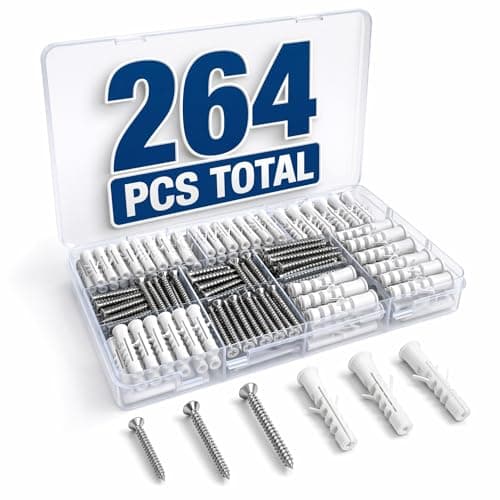 Drywall Anchors and Screws Kit – 264PCS Screws and Anchors for Wall, Drywall, Picture Hanging – Heavy Duty Plastic Wall Anchors and Screws Set for Drywall, Anchors for Screws, Wall Anchors for Drywall - Image 1