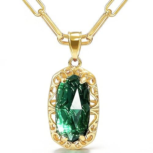 Anranyo 18K Chunky Gold Necklace for Women Trendy, Green Birthstone Necklace, Hypoallergenic, Non Tarnish, Minimalist, Birthday Mothers Day Gifts for Wife Daughter Sister Girlfriend - Image 1