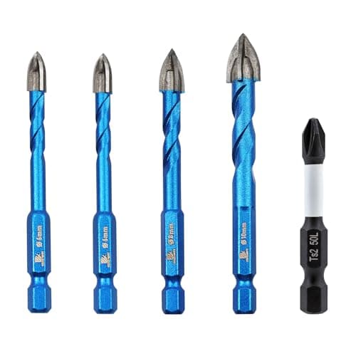 BRSCHNITT Masonry Drill Bit Set,with Phillips PH2 Magnetic Anti Slip Screwdriver Bit - 1/4" 5/16" 3/8" Dry Tile Drill Bit Set for Porcelain Tile Ceramic Stone Granite Marble (5pcs) - Image 1