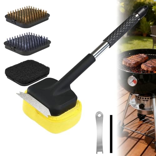 SHAOKAOLU 5 Pcs Bristle Free Grill Brush, Grill Cleaning Kit 20.47" Long Handle & Scraper & Replaceable Heads, Safe Grill Brush for Outdoor Grill for Any Grates Type, Grilling Gifts for Men Dad - Image 1