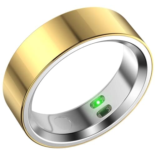 RQZ Smart Ring Fitness Tracker for Men Women, Sleep & Heart Rate Monitor, Step Counter with Vibration Alert, 5 ATM Waterproof, Compatible with iOS & Android Gold Size 12 - Image 1