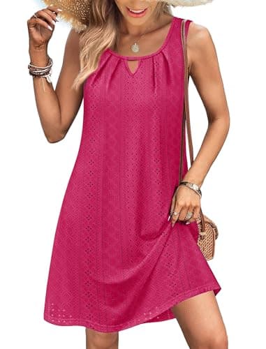 RUMIA Swim Cover Up for Women Sleeveless with Pockets Round Neck Vacation Dresses Rose S - Image 1