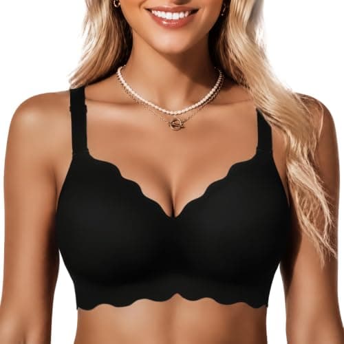 COCOMARTS Jelly Bras for Women No Underwire Scalloped Push Up Wireless Bralettes Seamless Soft Comfort Everyday Tshirt Bra Black 3X-Large - Image 1