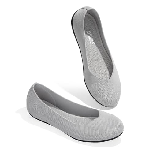 ATHMILE Women's Ballet Flat Shoes Round Toe Slip on Women Flats Knit Flat Shoes for Women for Dressy Casual Office Work Wedding Comfort Soft Gray Size 9 - Image 1