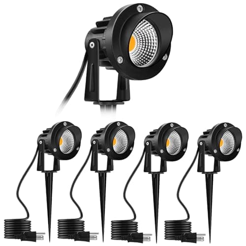 Romwish Outdoor Landscape Spotlights 12W, 120V Plug-in LED Landscape Lighting, 1200LM IP65 Waterproof, Adjustable Spot Lights for Yard, Garden, Tree & Driveway, 3000K Warm White, 4 Pack