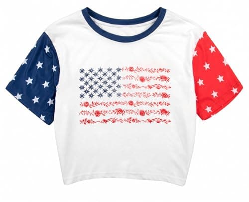 USA Crop Tops 4th of July Shirts Women 250th Anniversary USA Shirt Patriotic Tshirts American Flag and Star Tee - Image 1