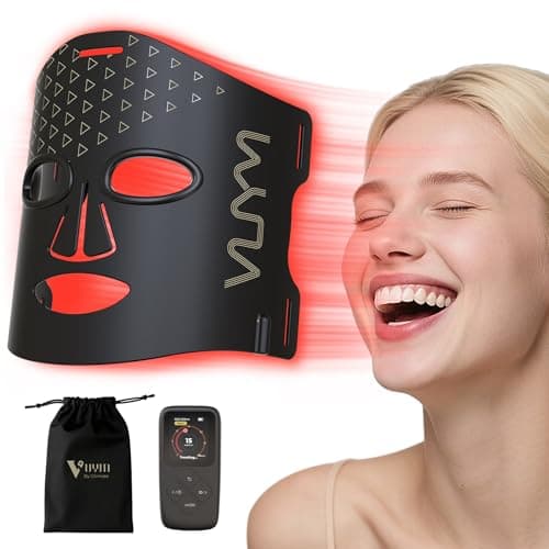 VYM Red Light Therapy for Face: High-Energy Super Lightweight 292 LEDs Cordless Professional Light Therapy Mask Infrared LED Face Mask at Home Travel 2mm Thickness - Black Bag - Image 1
