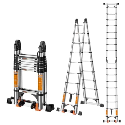 Telescoping Ladder A Frame,Telescopic Ladder for Home, Roof, RV,16.5 Ft Stainless Steel Extension Ladder with Dual Balance Bars,Wheels and 2 Triangle Stabilizers,330 lb Capacity (16.5FT-A Frame) - Image 1