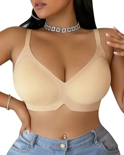 LIIJOO Seamless Wireless Full Coverage Women Bra • V-Neck • Convertible Strap • Adjustable Buckle • 3D Removable Cup • Side Support • Smoothing Back Comfort(Nude, 4XL) - Image 1