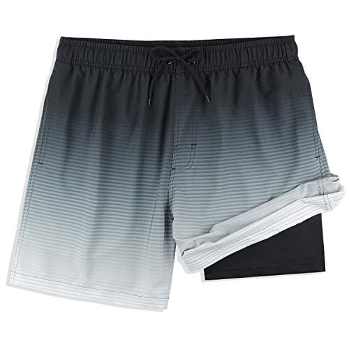 MILANKERR Compression Shorts for Men 5.5 inch Compression Lined Swim Trunks Men (Gray Stripes, XX-Large) - Image 1