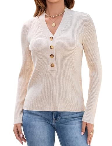 Blooming Jelly Womens Dressy Sweater V Neck Pullover Lightweight Long Sleeve Bussines Casual Tops Ladies Trendy Fall 2025 Old Money Clothes (Small, Cream) - Image 1