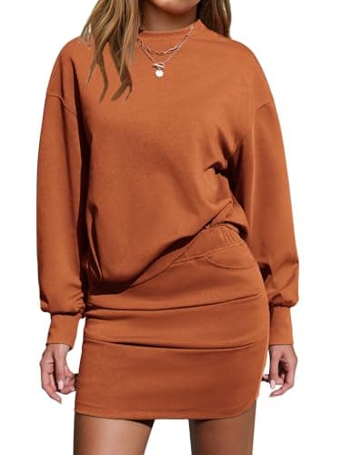 EXLURA Womens 2 Piece Skirt Sets Long Sleeve Mock Neck Sweatshirt Skort Matching Set Casual Airport Travel Spring Outfits - Image 1
