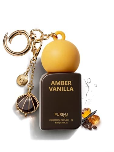 PUREU Amber Vanilla Pheromone Perfume Oil for Women, Long Lasting Extrait de Parfum Roll On with Clip-on Keychain, Alcohol Free Portable Travel Size Fragrance for Date Night & On-the-Go, 0.34 Fl OZ - Image 1