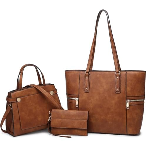 VANSARTO Purses and Handbags for Women Tote Bag Shoulder Bag Top Handle Satchel Purse Set with Wallet Large Work Tote Fashion Handbags 3pcs, Brown - Image 1
