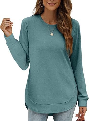 OFEEFAN High Low Tops For Womens Fall Sweaters For Women 2022 Trendy Greyblue S - Image 1