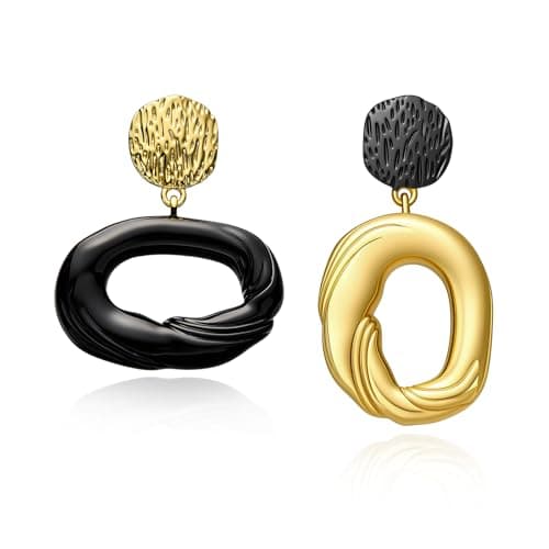 Cicy Bell Womens Drop Dangle Earrings for Women 18K Gold Plated Hollow Oval Asymmetrical Geometric Earring Modern Abstract Metal Party Accessories Lightweight - Image 1