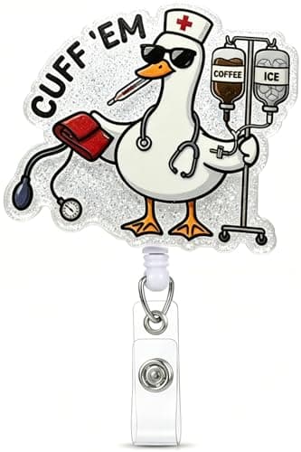 Retractable Badge Reel with Alligator Clip, Heavy Duty, Cute Funny ID Name Tag Holder for Nurses, Doctors, Teachers, and Office (Pink-Cuff 'em) - Image 1