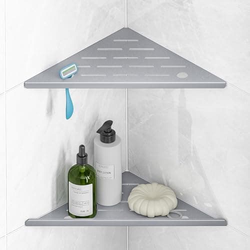 HBXS Corner Shower Shelves with Rozar Hole,Rustproof Stainless Steel Shower Caddy Organizer Modern Sturdy Corner Shelf for Shower,10" Large Capacity No-Drill Rack Storage Bathroom Accessories,Sliver - Image 1
