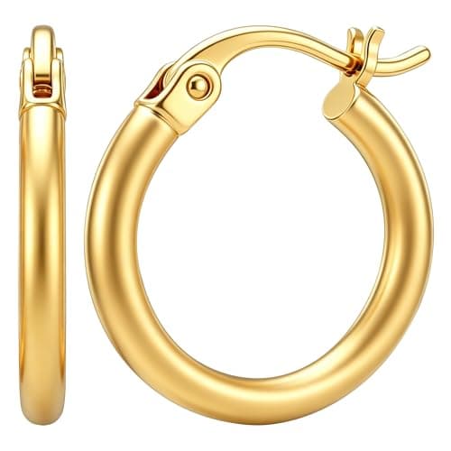 14K Gold Plated Hoop Earrings for Women, Hypoallergenic Lightweight Small Huggie Hoops, Fashion Gold Earrings with Gift Box Ideal Jewelry Gift for Birthday Valentine Mother's Day for Wife Her (24mm) - Image 1