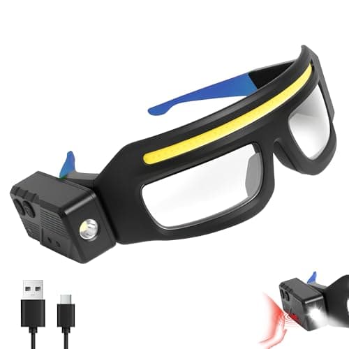 TFFUAM LED Rechargeable Headlight Glasses with Motion Sensor & Touch Control, Safety Glasses with Lights 5 Modes USB C Light Up Glasses for Outdoor Running Camping Hiking Work (Blue) - Image 1