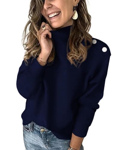 KIRUNDO Fall Sweaters for Women 2026 Striped Turtleneck Ribbed Knit Sweater Trendy Pullover Jumper Winter Fashion Clothing(B-Navy, Medium) - Image 1