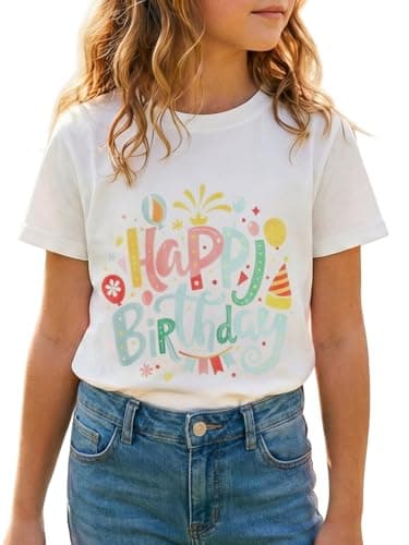 Birthday Girl Shirt for Girls Cute Graphic Tee Short Sleeve Casual Top for Kids Age 5-14 Birthday Party Outfit