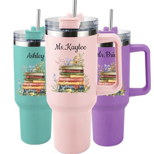 Elemtansy Teacher Appreciation Gifts Personalized Tumbler with Name Custom 40 oz Tumbler with Handle Customized Thank You Teacher Gifts from Students Back to School 2026 Graduation Cup Gifts for Women