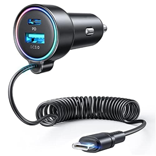 USB C 90W Car Charger for iPhone 17/16 Pro Max, PD & QC3.0 w/5 ft 45W Type Coiled Cable, Fast Car Phone Charger Adapter for iPhone 17Air/15 Pro, Samsung Galaxy S25/S24/S23, Pixel 10/LG/Android, iPad - Image 1