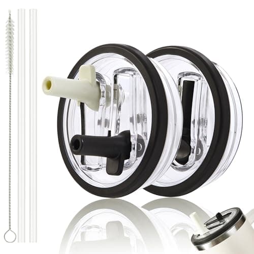 Replacement Straw Lid for Stanley 40 oz Tumbler with Double Straw, Leak-Proof Clear Flip Top Compatible with Stanley Quencher H2.0, 2-Pack, White with Black - Image 1