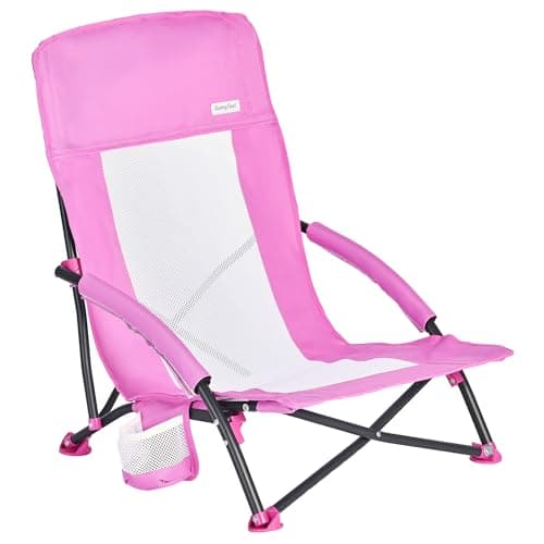 SUNNYFEEL Folding Low Camping Beach Chair 2 Pack, Lightweight Portable Lawn Chair with Mesh Back, Cup Holder for Outdoor/Travel/Picnic/Concert, Foldable Camp Backpack Chair with Carry Bag - Image 1