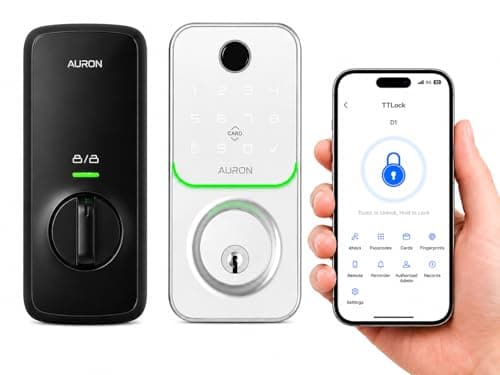 Smart Deadbolt Lock – 5-in-1 Keyless Entry: Fingerprint, Keypad, App, Card & Key | IP65 Weatherproof | Auto-Lock | Fits Standard Doors 1-3/8"-1-3/4" | No Wiring (Silver) - Image 1