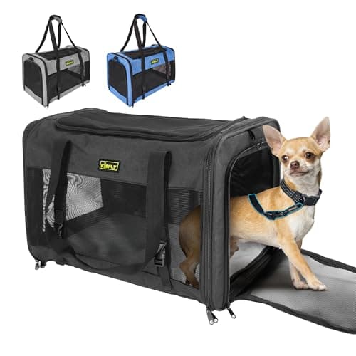 Small Dog Carrier for Puppies, Rabbits, Cat Carrier Soft, Foldable Travel Bag, Fits Pets up to 25lbs, Car Seat Belt Compatible, Ideal for Car Road Trips, Anti-Scratch Mesh, 20x13x13 in, Black - Image 1