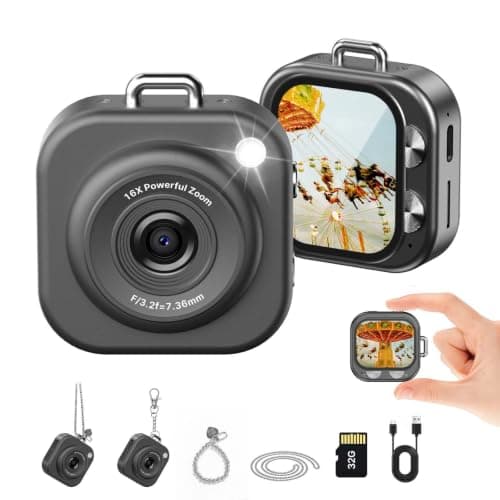 W & O Mini Keychain Digital Camera,1080p Mini Camera Charms with 32GB Card,Small Cameras for Photography with Long Battery Life,Pocket-Size Keychain Camera with Chain for Vlog, Party,Travel (Black) - Image 1