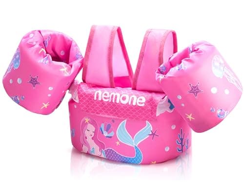 NEMONE Toddler Swim Vest for 22-70 lbs Kids Floaties Swim Jacket with Arm Water Wings for Girls Boys 2 3 4 5 6 9 Years Old Sea Beach Pool (Pink Mermaid) - Image 1