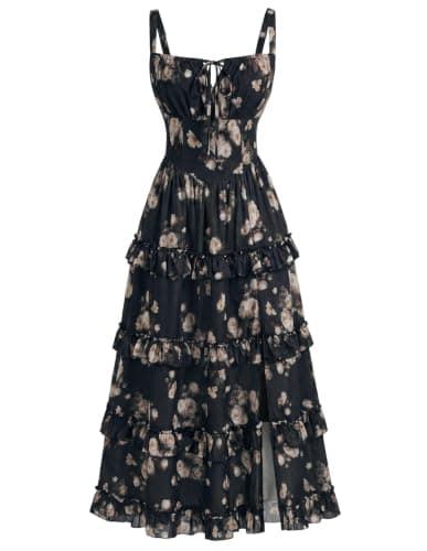 Women's Floral Corset Dress 2026 Summer Spring Wedding Guest Dresses Flowy Sundress with Pockets Night Rose Floral 2XL - Image 1