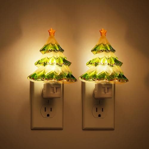 JandCase Christmas Tree Night Light, 2 Pack 3000K Night Lights Plug into Wall,Cute & Funny Christmas Night Light for Kids,Plug in Vintage Decor Nightlight with 360° Rotatable for Home Party Decor - Image 1
