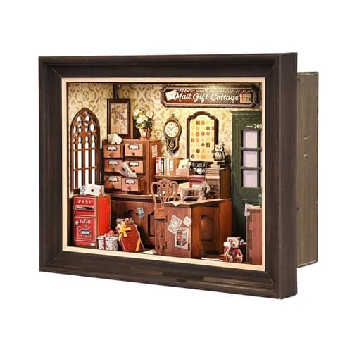 Book Nook Kit-3D Wooden Puzzle with LED Touch Control & Wall-Mountable Frame,DIY Miniature House for Beginners,Bookshelf/Tabletop/Wall Decor for Craft Lovers,Dollhouse Gift,Mail Gift Cottage