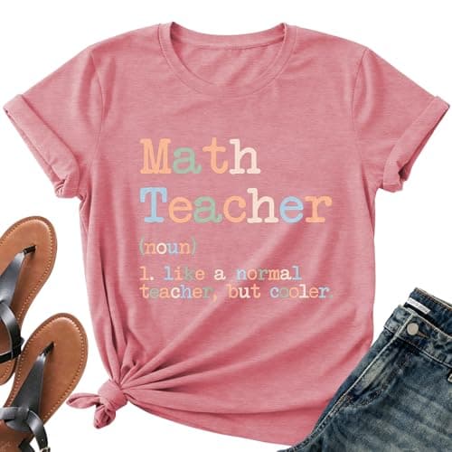 Math Teacher Shirts for Women-Teaching Life Short Sleeves Cute Teacher Appreciation Tee Tops A-Pink - Image 1