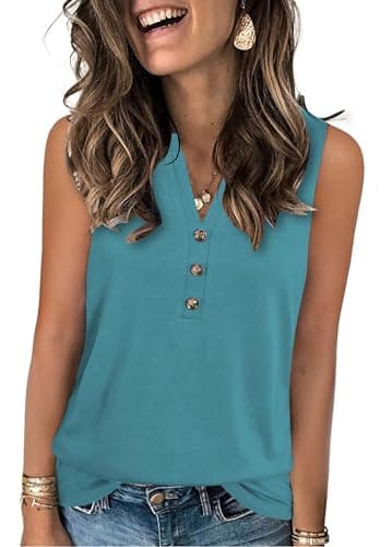 Tank Tops for Women 2026 Sleeveless Tank Tops V Neck Business Beach Vacation Tops Cute Trendy Shirts Blue Green - Image 1