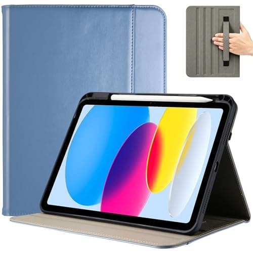 ProCase for iPad A16 11th Generation 11” 2025/iPad 10th Generation 10.9” 2022 with Pencil Holder, iPad 11/10 PU Leather Case Business Stand Cover Smart Folio with Hand Strap Front Pocket -Blue - Image 1